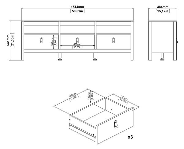 Šedobéžový TV stolek 151x54x38 cm Madrid – Tvilum