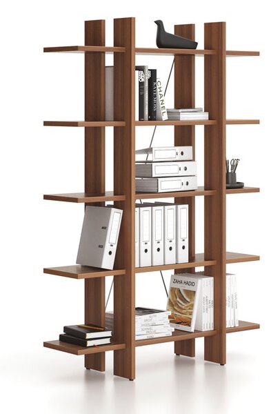 Kancelářský regál vysoký krátký SOLID, 1250 x 400 x 1825 mm, ořech