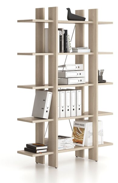 Kancelářský regál vysoký krátký SOLID, 1250 x 400 x 1825 mm, dub přírodní