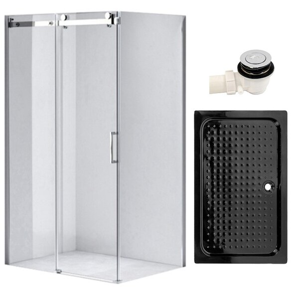 BPS-koupelny Obdélníkový sprchový kout KZ202C 120x90 chrom/transparent + vanička SXL04C BL černá
