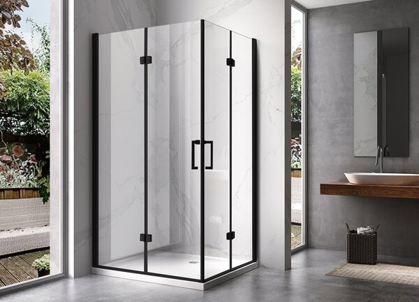 BPS-koupelny Obdélníkový sprchový kout KZ12B BL 100x80 černý/transparent + vanička SXL03C WH bílá