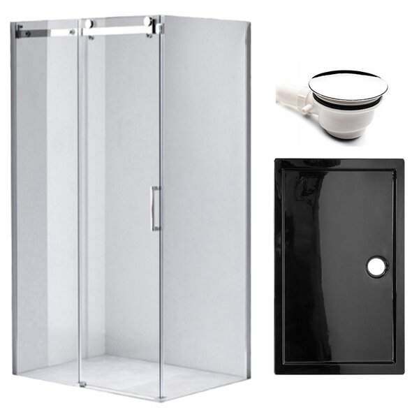 BPS-koupelny Obdélníkový sprchový kout KZ202C 120x90 chrom/transparent + vanička ST04C BL černá