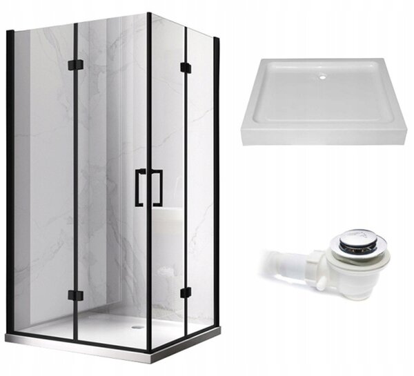 BPS-koupelny Obdélníkový sprchový kout KZ12B BL 100x80 černý/transparent + vanička SXL03C WH bílá
