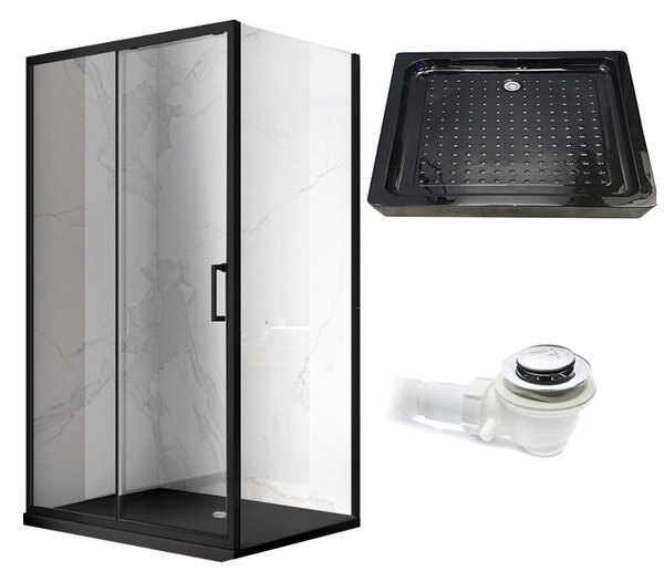 BPS-koupelny Obdélníkový sprchový kout KZ103A BL 100x80 černý/transparent + vanička SXL03C BL černá