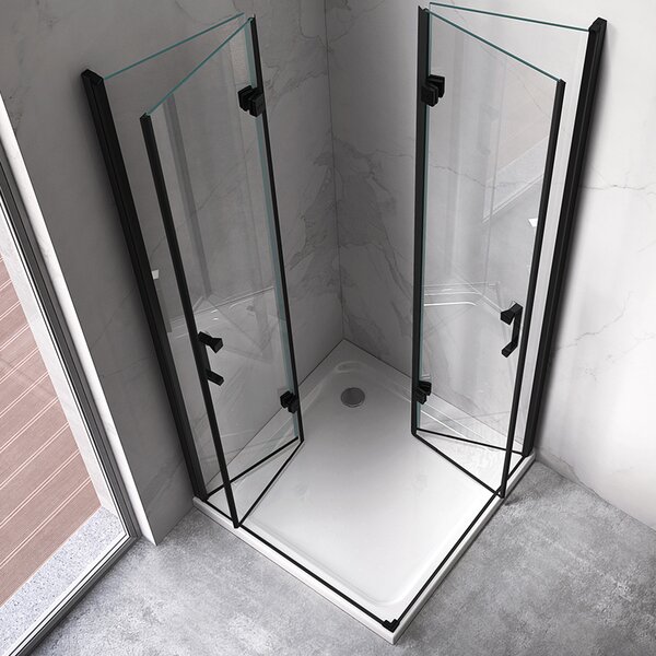 BPS-koupelny Obdélníkový sprchový kout KZ12B BL 100x80 černý/transparent + vanička ST03A BL černá