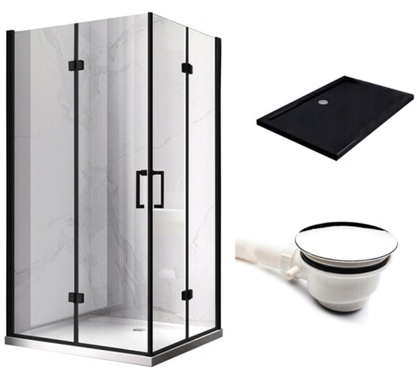 BPS-koupelny Obdélníkový sprchový kout KZ12B BL 100x80 černý/transparent + vanička ST03A BL černá