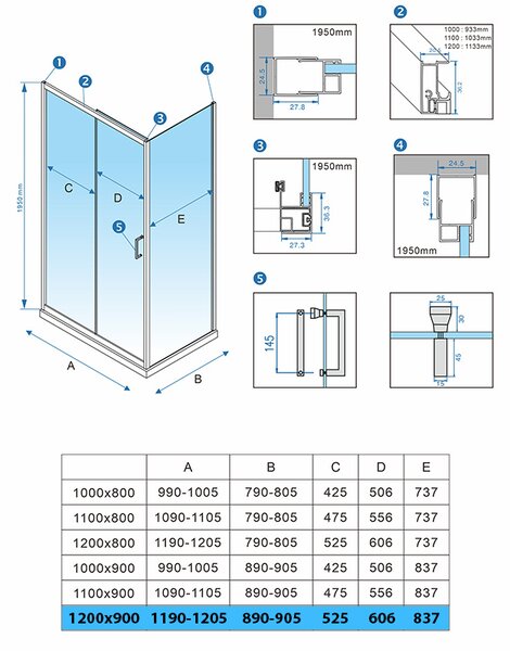 BPS-koupelny Obdélníkový sprchový kout KZ104C BL 120x90 černá/transparent + vanička ST04C WH bílá