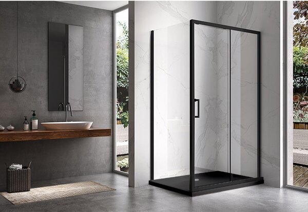 BPS-koupelny Obdélníkový sprchový kout KZ103A BL 100x80 černý/transparent + vanička SXL03C BL černá