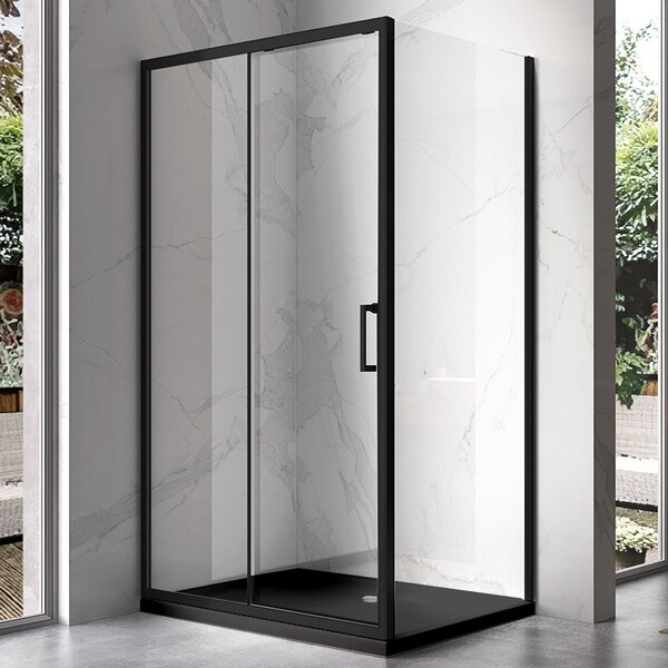 BPS-koupelny Obdélníkový sprchový kout KZ103A BL 100x80 černý/transparent + vanička SXL03C BL černá