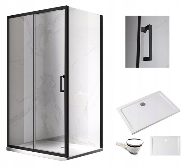 BPS-koupelny Obdélníkový sprchový kout KZ104C BL 120x90 černá/transparent + vanička ST04C WH bílá