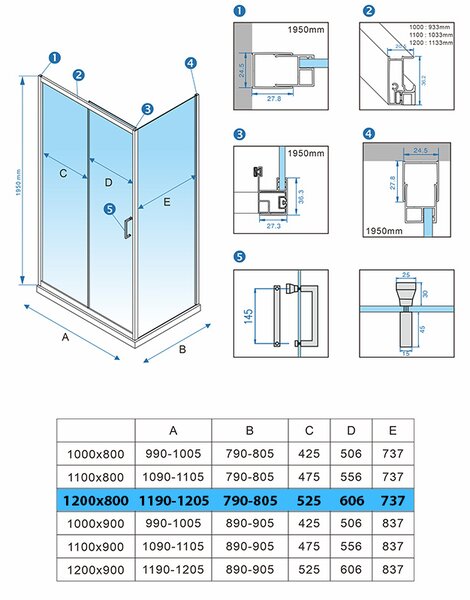 BPS-koupelny Obdélníkový sprchový kout KZ103C BL 120x80 černá/transparent + vanička ST03C WH bílá