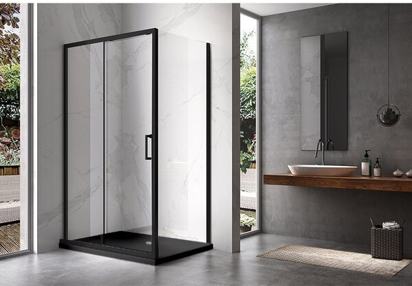 BPS-koupelny Obdélníkový sprchový kout KZ103A BL 100x80 černý/transparent + vanička SXL03C BL černá