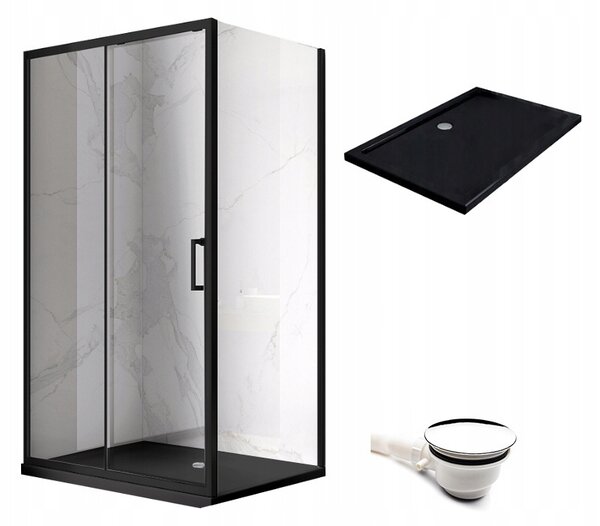 BPS-koupelny Obdélníkový sprchový kout KZ104C BL 120x90 černá/transparent + vanička ST04C BL černá