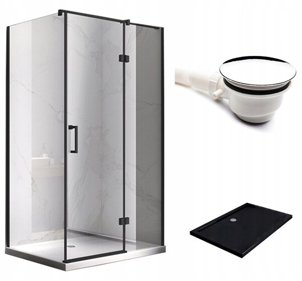 BPS-koupelny Obdélníkový sprchový kout KZ03D BL 120x100 černá/transparent + vanička ST06C BL černá