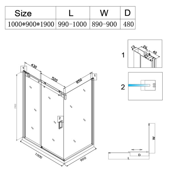 BPS-koupelny Obdélníkový sprchový kout BS14A 100x90 černý/transparent + vanička ST04A černá