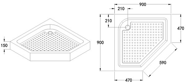 BPS-koupelny Pětiúhelníkový sprchový kout BS07B 90x90 černá/transparent + vanička SXL07B BL černá
