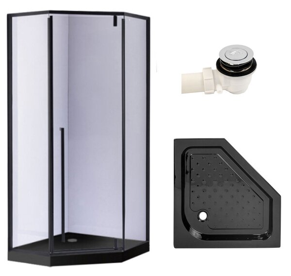 BPS-koupelny Pětiúhelníkový sprchový kout BS07B 90x90 černá/transparent + vanička SXL07B BL černá