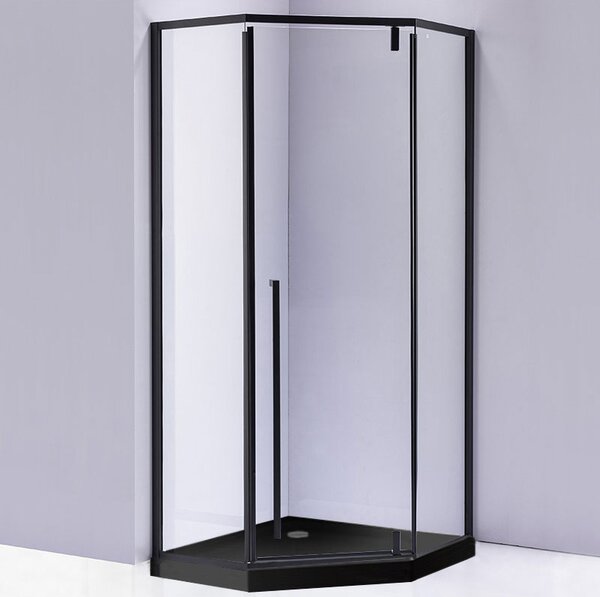 BPS-koupelny Pětiúhelníkový sprchový kout BS07B 90x90 černá/transparent + vanička SXL07B BL černá