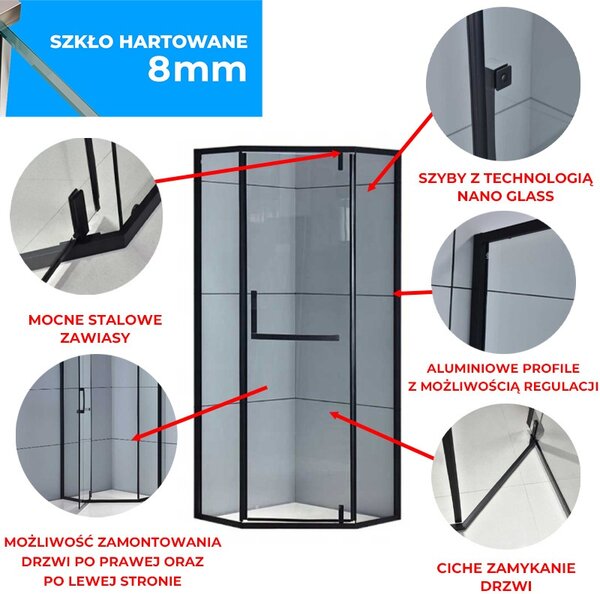 BPS-koupelny Pětiúhelníkový sprchový kout KZ4026A BL 80x80 černá/transparent - bez vaničky