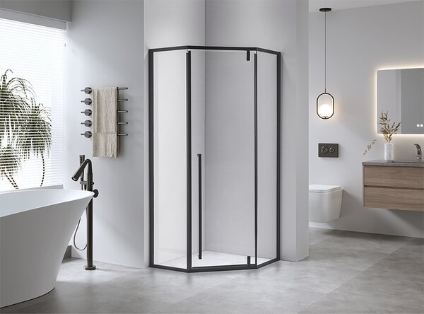 BPS-koupelny Pětiúhelníkový sprchový kout BS07C 100x100 černá/transparent + vanička SXL07C WH bílá
