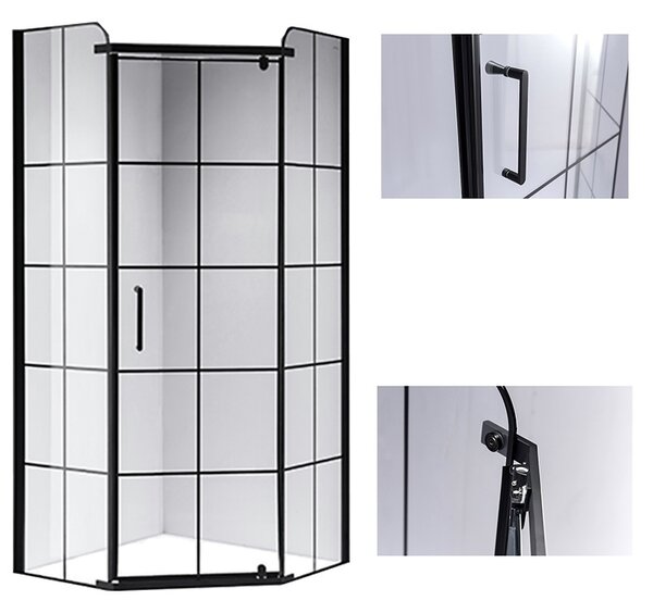 BPS-koupelny Pětiúhelníkový sprchový kout BS06B 90x90 černá/transparent - bez vaničky
