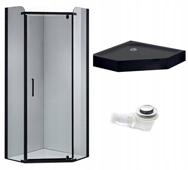 BPS-koupelny Pětiúhelníkový sprchový kout KZ91A BL 80x80 černá/transparent + vanička SXL07A BL černá