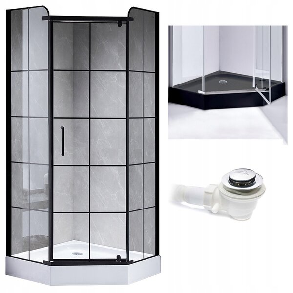 BPS-koupelny Pětiúhelníkový sprchový kout BS06B 80x80 cm černá/transparent + vanička SXL07A BL černá