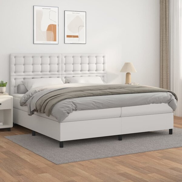 Box spring postel s matrací bílá 200x200 cm umělá kůže 3142864