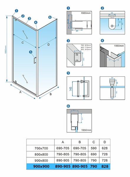 BPS-koupelny Čtvercový sprchový kout KZ1390B BL 90x90 černý/transparent + vanička RIKO BL černá