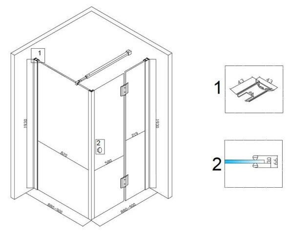 BPS-koupelny Čtvercový sprchový kout KZ1390B BL 90x90 černý/transparent + vanička RIKO BL černá