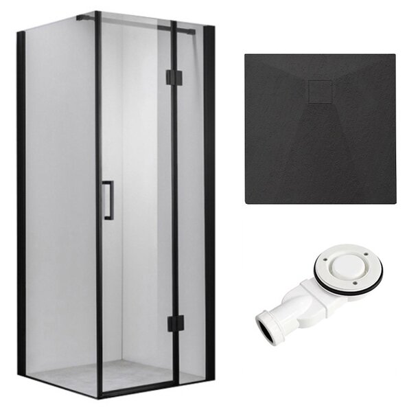 BPS-koupelny Čtvercový sprchový kout KZ1390B BL 90x90 černý/transparent + vanička RIKO BL černá