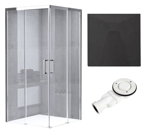 BPS-koupelny Čtvercový sprchový kout KZ90B 90x90 chrom/transparent + vanička RIKO BL černá
