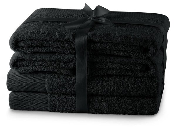 Černé froté bavlněné ručníky a osušky v sadě 6 ks Amari – Restilo