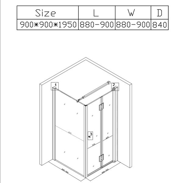BPS-koupelny Čtvercový sprchový kout KZ1180B 90x90 chrom/transparent + vanička RIKO BL černá