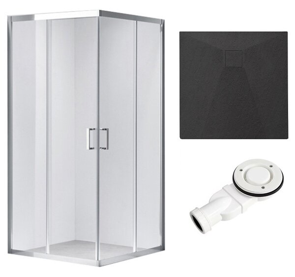 BPS-koupelny Čtvercový sprchový kout KZ102B 90x90 chrom/transparent + vanička RIKO BL černá