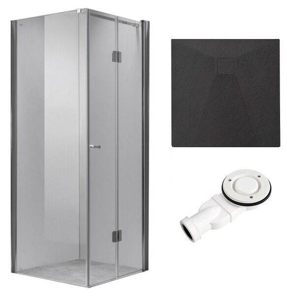 BPS-koupelny Čtvercový sprchový kout KZ1180B 90x90 chrom/transparent + vanička RIKO BL černá