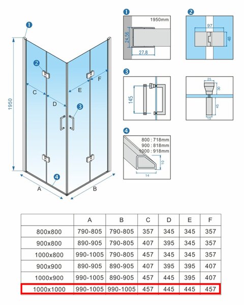 BPS-koupelny Čtvercový sprchový kout KZ08D BL 100x100 černá/transparent + vanička ST06A WH bílá