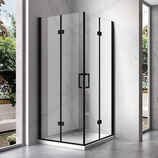 BPS-koupelny Čtvercový sprchový kout KZ08D BL 100x100 černá/transparent + vanička ST06A WH bílá