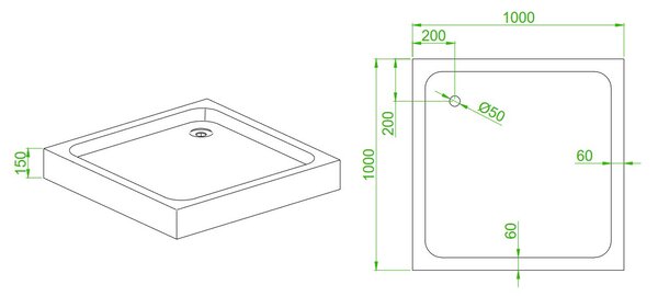 BPS-koupelny Čtvercový sprchový kout KZ08D BL 100x100 černá/transparent + vanička SXL02C bílá
