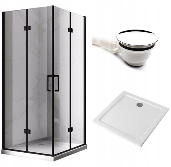 BPS-koupelny Čtvercový sprchový kout KZ08D BL 100x100 černá/transparent + vanička ST06A WH bílá