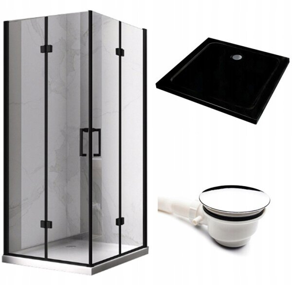 BPS-koupelny Čtvercový sprchový kout KZ08B BL 80x80 černá/transparent + vanička ST02A BL černá