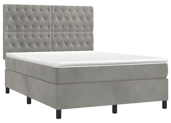 Box spring postel s matrací a LED světle šedá 140x190 cm samet 3136299