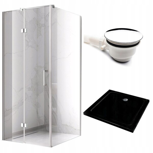 BPS-koupelny Čtvercový sprchový kout KZ01D 100x100 bílá/transparent + vanička ST06A BL černá