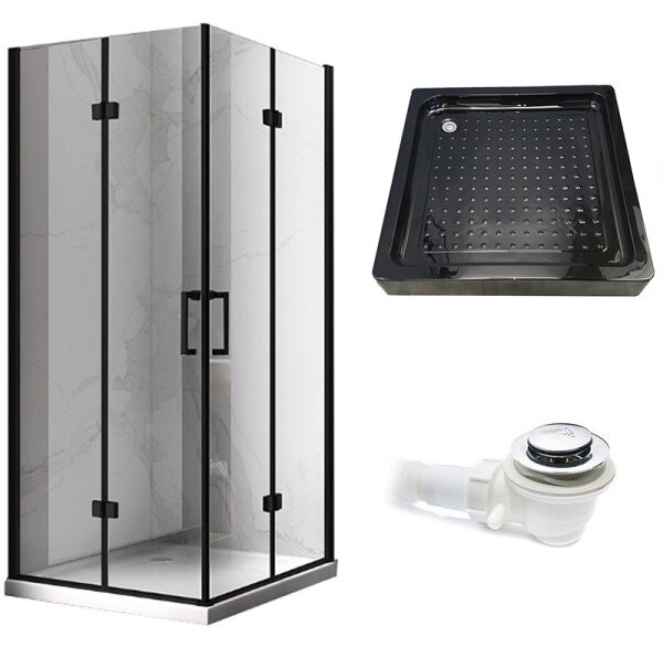 BPS-koupelny Čtvercový sprchový kout KZ08B BL 80x80 černá/transparent + vanička SXL02A BL černá
