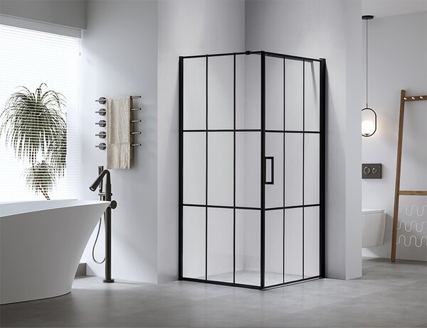 BPS-koupelny Čtvercový sprchový kout BS13B 90x90 černý/transparent + vanička SXL02B WH bílá