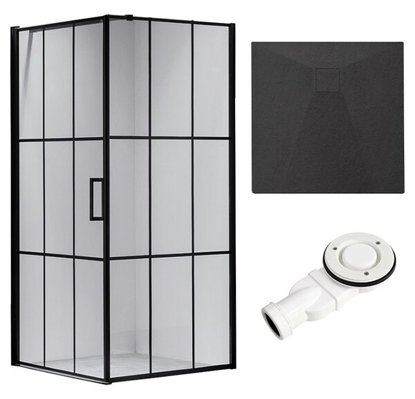 BPS-koupelny Čtvercový sprchový kout BS13B 90x90 černý/transparent + vanička RIKO BL černá