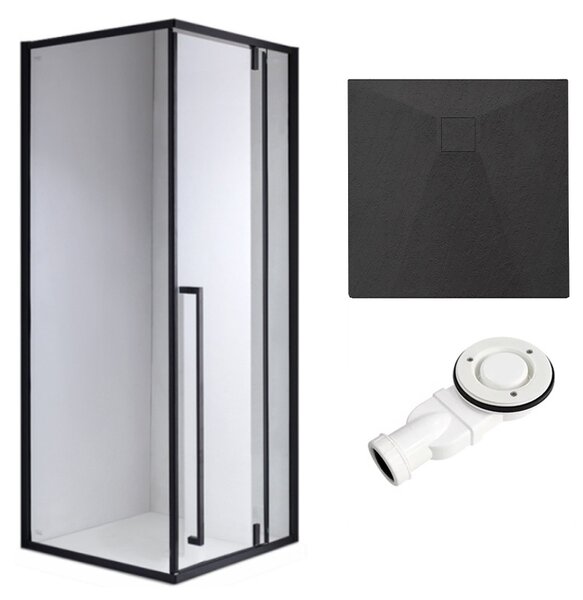 BPS-koupelny Čtvercový sprchový kout BS11B 90x90 černá/transparent + vanička RIKO 90 černá