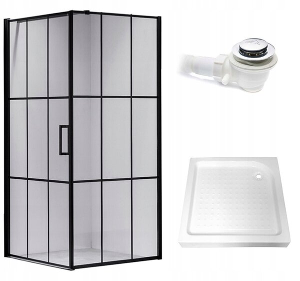 BPS-koupelny Čtvercový sprchový kout BS13A 80x80 černá/transparent + vanička SXL02A WH bílá