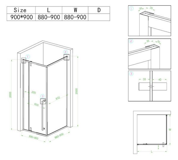 BPS-koupelny Čtvercový sprchový kout BS11B 90x90 černá/transparent + vanička RIKO 90 černá
