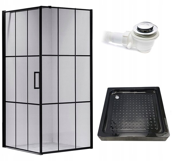 BPS-koupelny Čtvercový sprchový kout BS13A 80x80 černá/transparent + vanička SXL02A BL černá